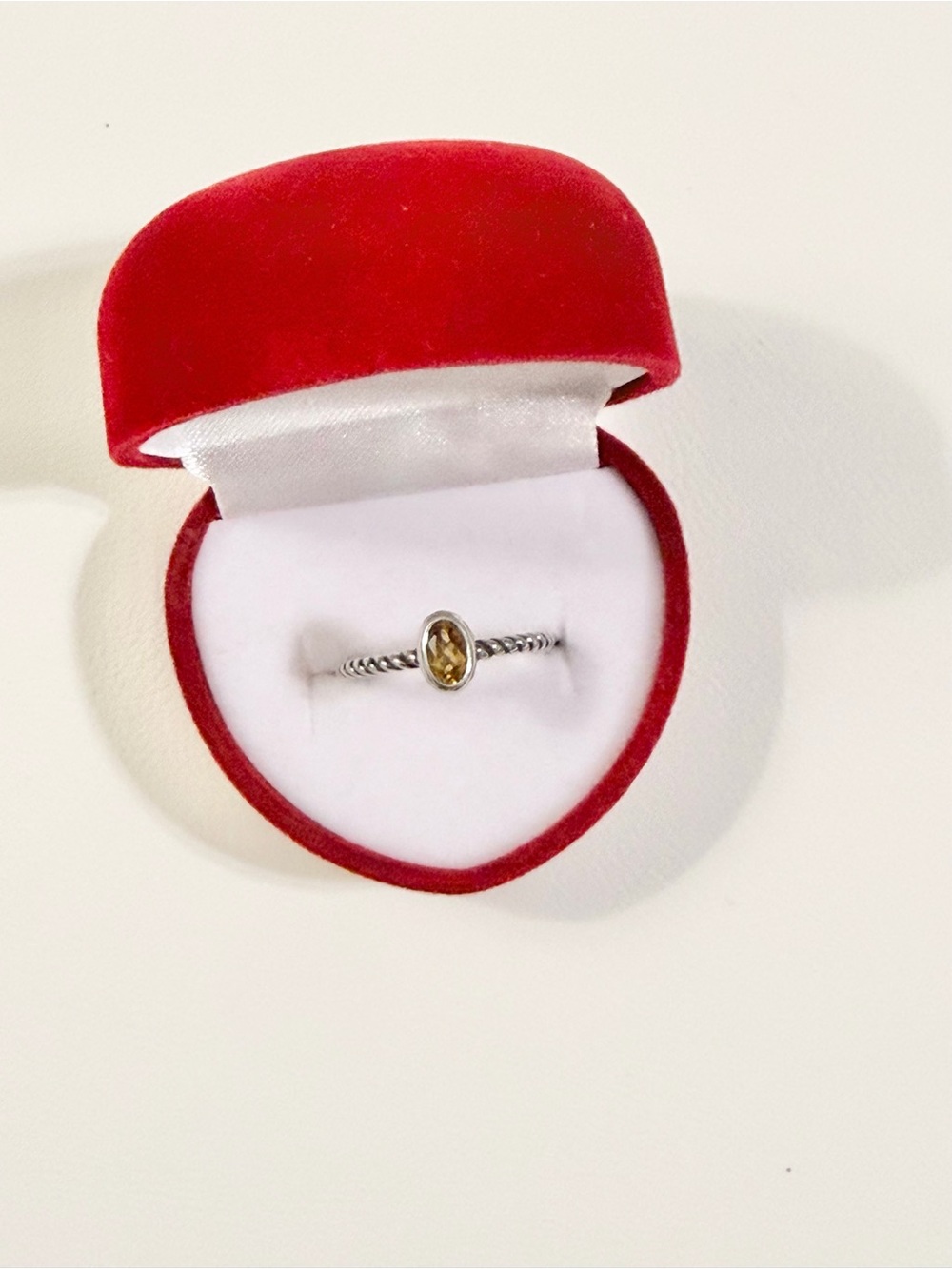 James Avery Sterling Silver Twisted Band Ring with Yellow Oval Stone